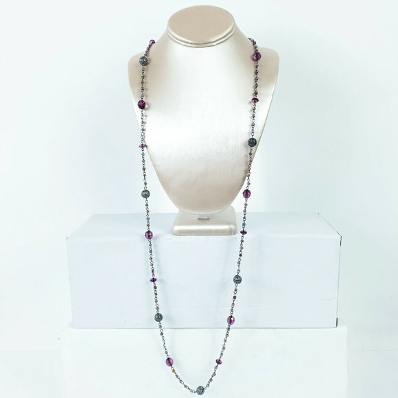 Premier Designs Necklace Gray Purple Beaded Chain - Picture 2 of 5
